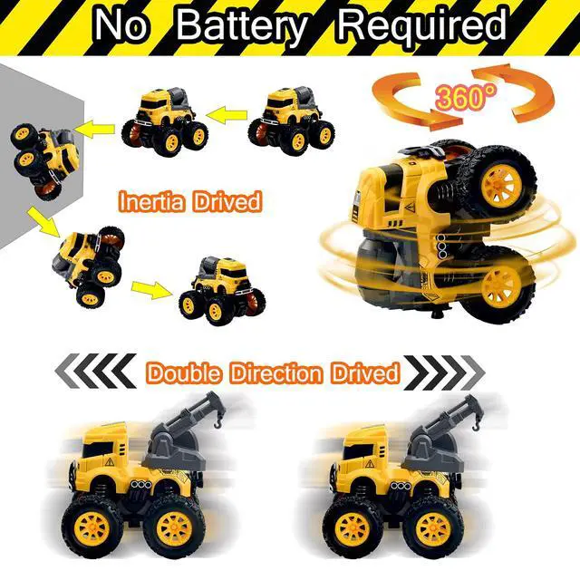 Alt view image 4 of 6 - 4 Pcs Construction Monster Truck Toys, Monster Trucks Friction Powered Car