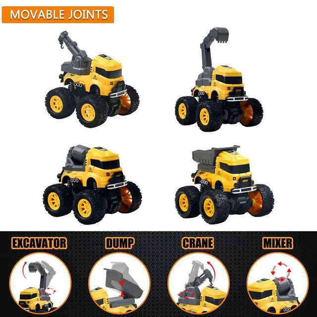 Alt view image 5 of 6 - 4 Pcs Construction Monster Truck Toys, Monster Trucks Friction Powered Car