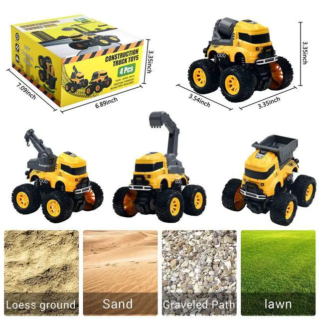 Alt view image 6 of 6 - 4 Pcs Construction Monster Truck Toys, Monster Trucks Friction Powered Car