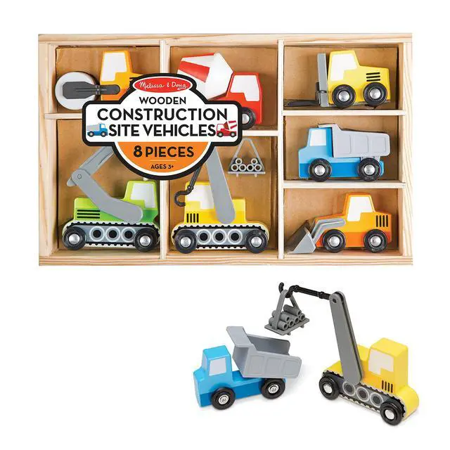 Alt view image 6 of 7 - Wooden Construction Site Vehicles with Wooden Storage Tray (8 pcs)