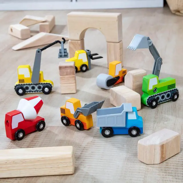Alt view image 7 of 7 - Wooden Construction Site Vehicles with Wooden Storage Tray (8 pcs)
