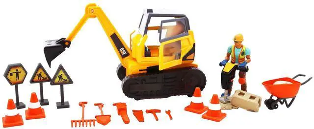 Main image of Workforce Excavator Action Set, 23-Piece Kids Construction Toy Playset with 4-Inch Figure, Non-Drying Dirt Compound, Molds, Signs, Tools & Accessories, Ages 3+