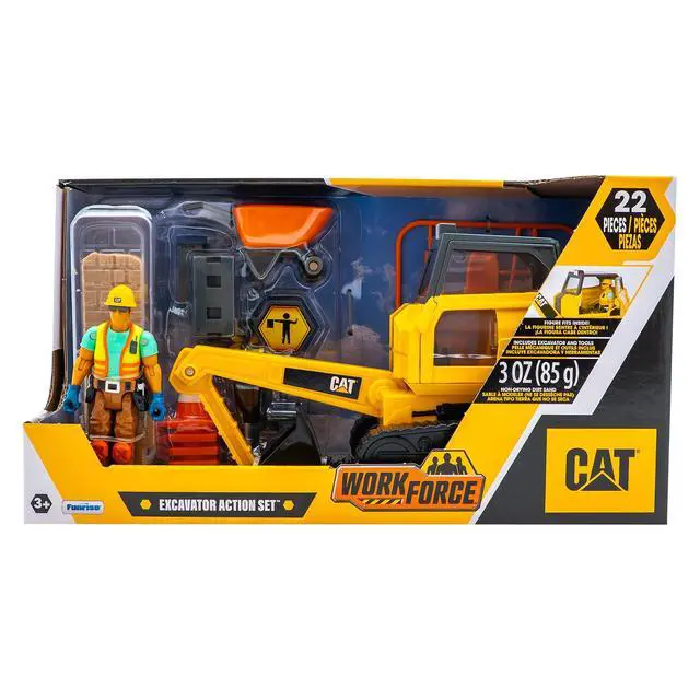 Alt view image 2 of 6 - Workforce Excavator Action Set, 23-Piece Kids Construction Toy Playset with 4-Inch Figure, Non-Drying Dirt Compound, Molds, Signs, Tools & Accessories, Ages 3+
