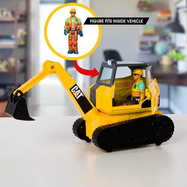 Alt view image 5 of 6 - Workforce Excavator Action Set, 23-Piece Kids Construction Toy Playset with 4-Inch Figure, Non-Drying Dirt Compound, Molds, Signs, Tools & Accessories, Ages 3+