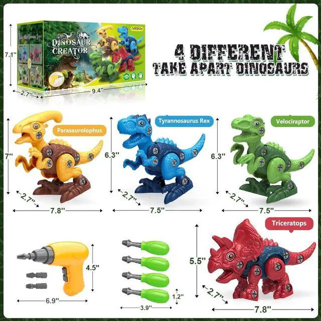 Alt view image 2 of 7 - Dinosaur Toys for 3, 4, 5, 6, 7 Year Old Boys, Take Apart Toys with Electric Drill for Kids, STEM Educational Construction Building Toy, Ideal Birthday Christmas Easter Gifts, Incl Tyrannosaurus Rex