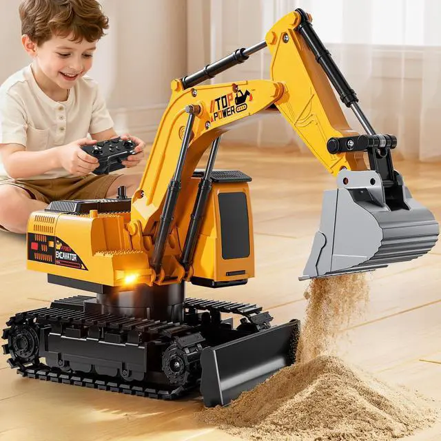Main image of Remote Control Excavator Toys for Boys Age 6-12, 11CH 2.4Ghz RC Sand Digger with Metal Shovel Lights/Sounds, Construction Truck Toys for Boys 3 4 5 6 7 8 9 10 11 12 Year Old Kids