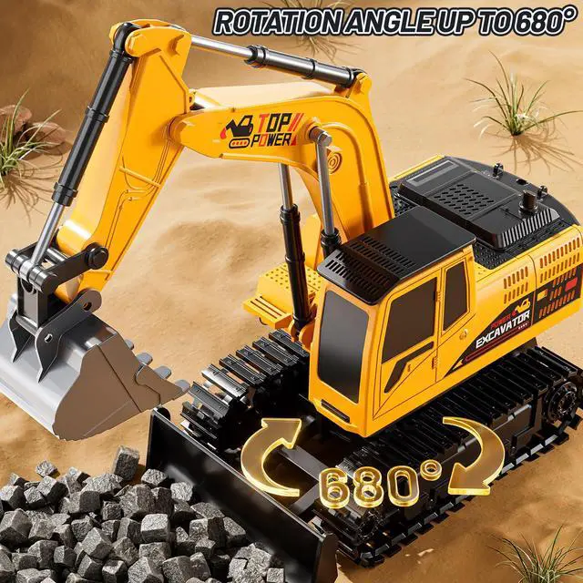 Alt view image 5 of 7 - Remote Control Excavator Toys for Boys Age 6-12, 11CH 2.4Ghz RC Sand Digger with Metal Shovel Lights/Sounds, Construction Truck Toys for Boys 3 4 5 6 7 8 9 10 11 12 Year Old Kids