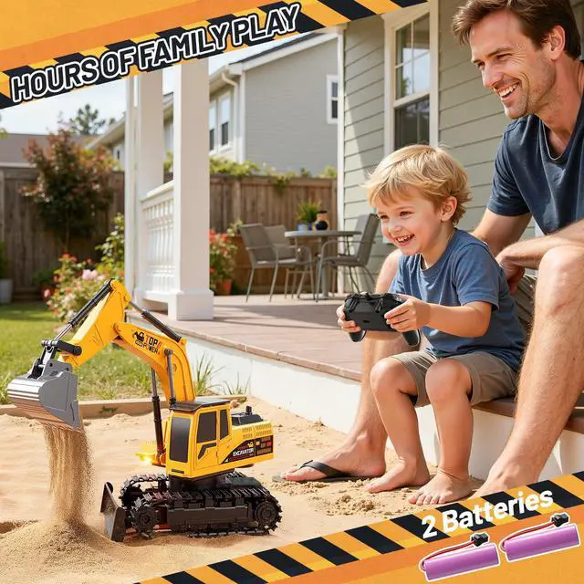 Alt view image 4 of 7 - Remote Control Excavator Toys for Boys Age 6-12, 11CH 2.4Ghz RC Sand Digger with Metal Shovel Lights/Sounds, Construction Truck Toys for Boys 3 4 5 6 7 8 9 10 11 12 Year Old Kids