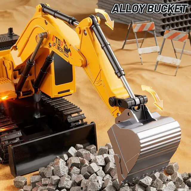 Alt view image 6 of 7 - Remote Control Excavator Toys for Boys Age 6-12, 11CH 2.4Ghz RC Sand Digger with Metal Shovel Lights/Sounds, Construction Truck Toys for Boys 3 4 5 6 7 8 9 10 11 12 Year Old Kids