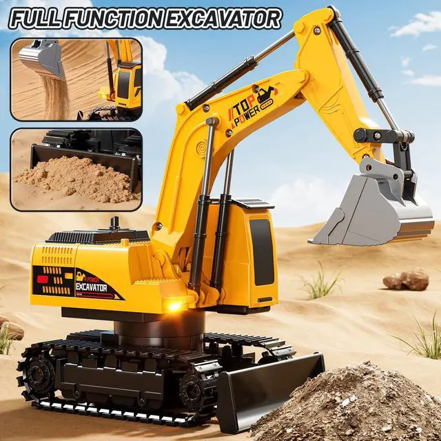 Alt view image 7 of 7 - Remote Control Excavator Toys for Boys Age 6-12, 11CH 2.4Ghz RC Sand Digger with Metal Shovel Lights/Sounds, Construction Truck Toys for Boys 3 4 5 6 7 8 9 10 11 12 Year Old Kids