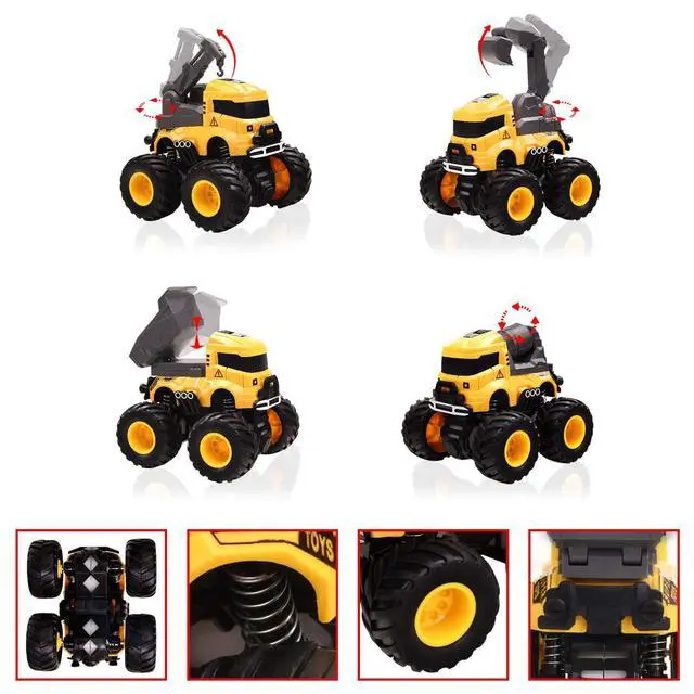 Alt view image 2 of 7 - Construction Toy Trucks, Monster Trucks Push Car for Toddlers 1-3, Best Christmas Children's Day Birthday Party Gift for Boys Age 4-7 Crane Mixer Excavator Dump Truck 4 Pack