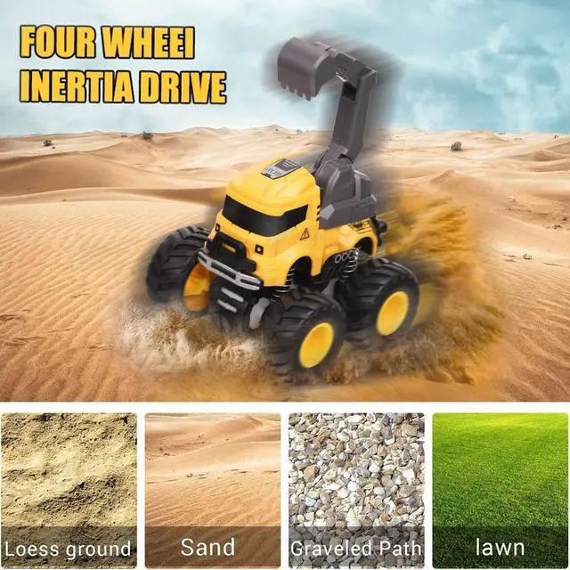 Alt view image 4 of 7 - Construction Toy Trucks, Monster Trucks Push Car for Toddlers 1-3, Best Christmas Children's Day Birthday Party Gift for Boys Age 4-7 Crane Mixer Excavator Dump Truck 4 Pack