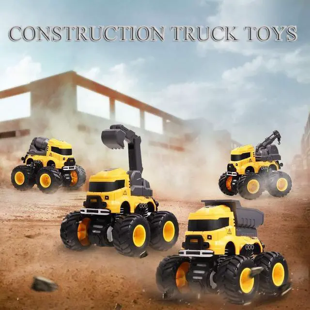 Alt view image 5 of 7 - Construction Toy Trucks, Monster Trucks Push Car for Toddlers 1-3, Best Christmas Children's Day Birthday Party Gift for Boys Age 4-7 Crane Mixer Excavator Dump Truck 4 Pack