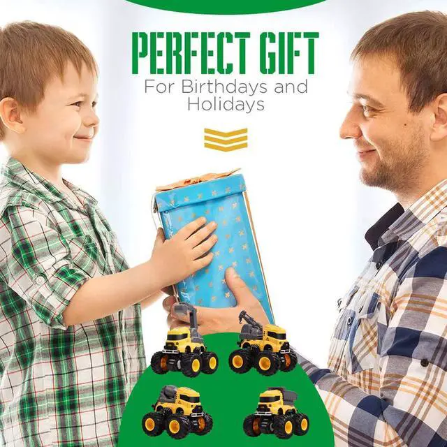 Alt view image 7 of 7 - Construction Toy Trucks, Monster Trucks Push Car for Toddlers 1-3, Best Christmas Children's Day Birthday Party Gift for Boys Age 4-7 Crane Mixer Excavator Dump Truck 4 Pack