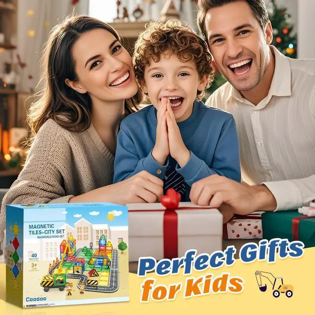 Alt view image 6 of 7 - Kids Games Magnetic Tiles Road Set with Extendable Magnetic Crane, City Construction Building Toys for Toddlers STEM Preschool Ages 4-6 5-7, Gifts for 3+ Year Old Boys Girls Kids Toys with Car