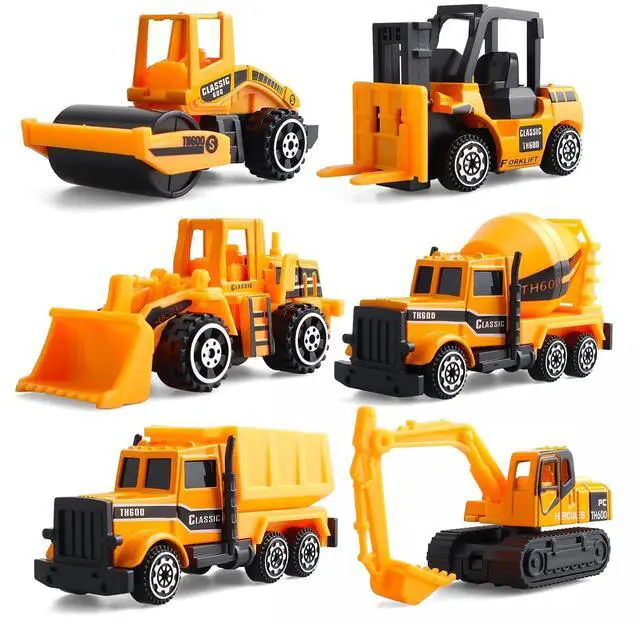 Main image of 6 Pack Diecast Construction Vehicles Toys - Mini Digger Cake Toppers - Bulldozer Dump Truck Small Toy Car Set for Kids Children Boys Girls - Gifts for 3 4 5 6 7 Year Olds