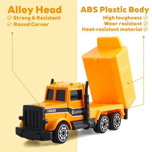 Alt view image 5 of 7 - 6 Pack Diecast Construction Vehicles Toys - Mini Digger Cake Toppers - Bulldozer Dump Truck Small Toy Car Set for Kids Children Boys Girls - Gifts for 3 4 5 6 7 Year Olds