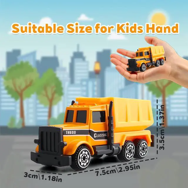 Alt view image 6 of 7 - 6 Pack Diecast Construction Vehicles Toys - Mini Digger Cake Toppers - Bulldozer Dump Truck Small Toy Car Set for Kids Children Boys Girls - Gifts for 3 4 5 6 7 Year Olds