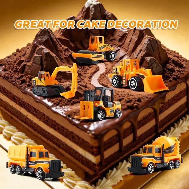 Alt view image 7 of 7 - 6 Pack Diecast Construction Vehicles Toys - Mini Digger Cake Toppers - Bulldozer Dump Truck Small Toy Car Set for Kids Children Boys Girls - Gifts for 3 4 5 6 7 Year Olds