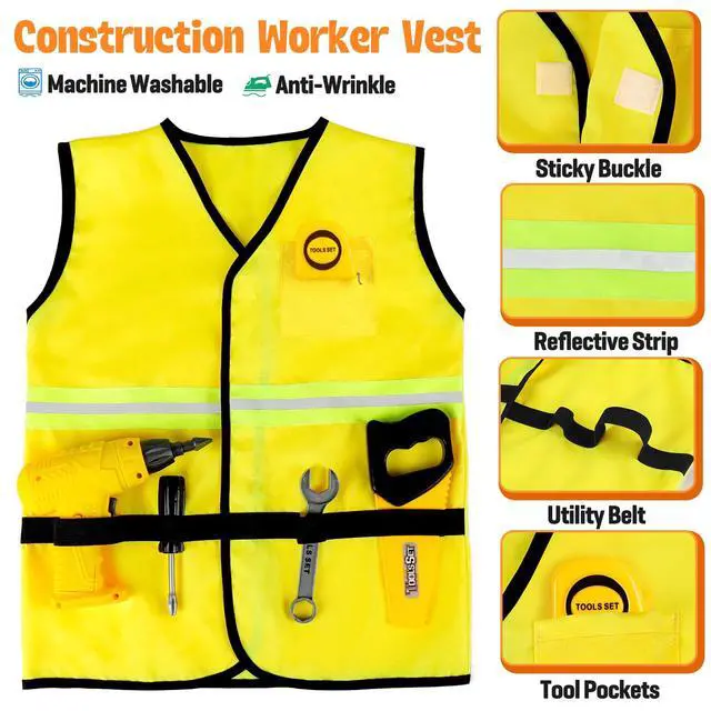 Alt view image 2 of 6 - Construction Worker Costume with Electric Drill for Kids Ages 4-12