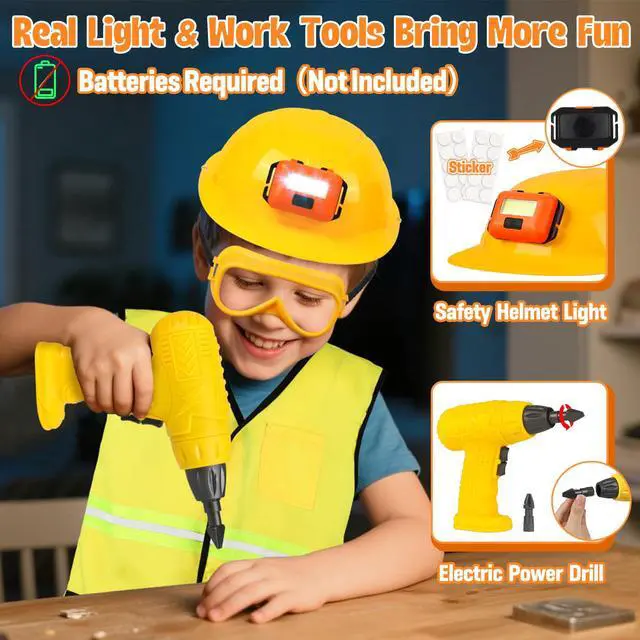 Alt view image 3 of 6 - Construction Worker Costume with Electric Drill for Kids Ages 4-12