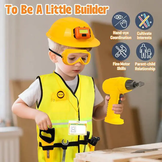 Alt view image 5 of 6 - Construction Worker Costume with Electric Drill for Kids Ages 4-12