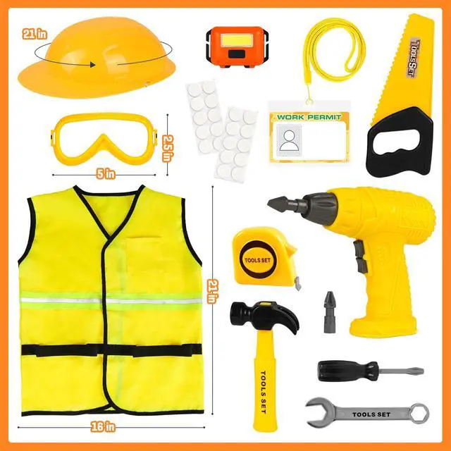 Alt view image 6 of 6 - Construction Worker Costume with Electric Drill for Kids Ages 4-12
