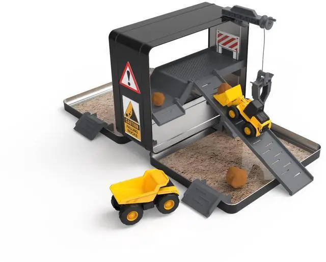 Main image of Construction Toys, Store N Go Playset - Tin Travel Case Transforms into Multi-Level Worksite, Includes 2 Little Machines Vehicles & 10 + Accessories, Portable STEM Toy for Kids Ages 3 +