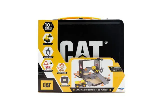 Alt view image 3 of 7 - Construction Toys, Store N Go Playset - Tin Travel Case Transforms into Multi-Level Worksite, Includes 2 Little Machines Vehicles & 10 + Accessories, Portable STEM Toy for Kids Ages 3 +