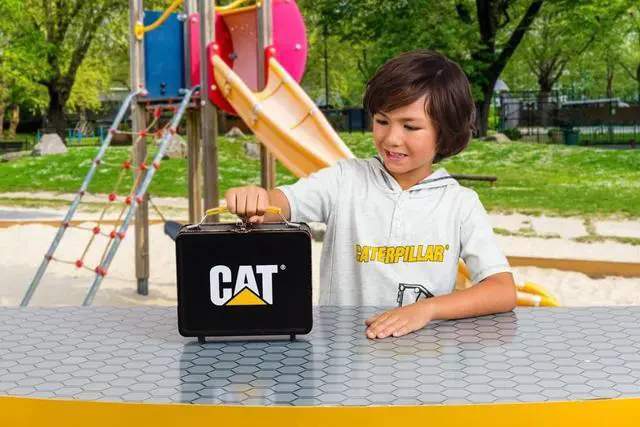 Alt view image 5 of 7 - Construction Toys, Store N Go Playset - Tin Travel Case Transforms into Multi-Level Worksite, Includes 2 Little Machines Vehicles & 10 + Accessories, Portable STEM Toy for Kids Ages 3 +