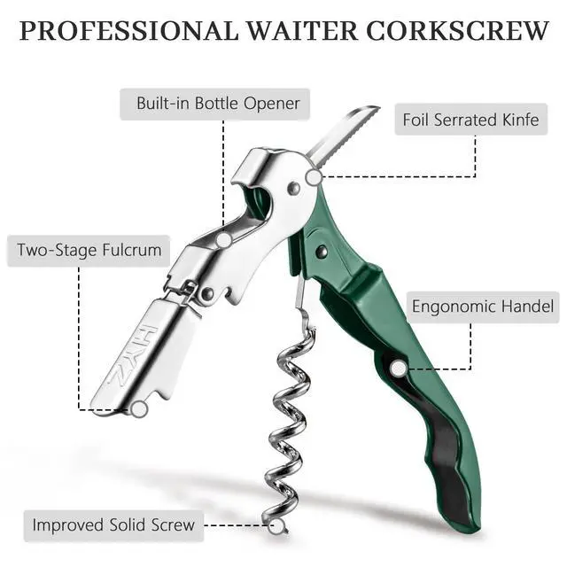 Alt view image 2 of 7 - 2-Pack Wine Opener, Waiter Corkscrew Wine Key for Server, Dark Green