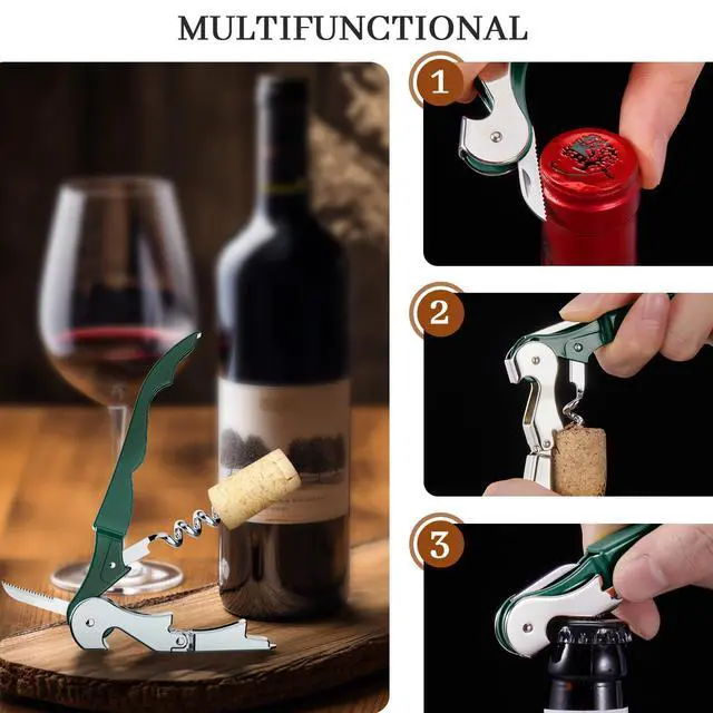 Alt view image 3 of 7 - 2-Pack Wine Opener, Waiter Corkscrew Wine Key for Server, Dark Green