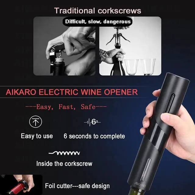 Alt view image 6 of 7 - Electric Wine Bottle Opener Automatic Electronic Corkscrew, Battery Operated (Set)