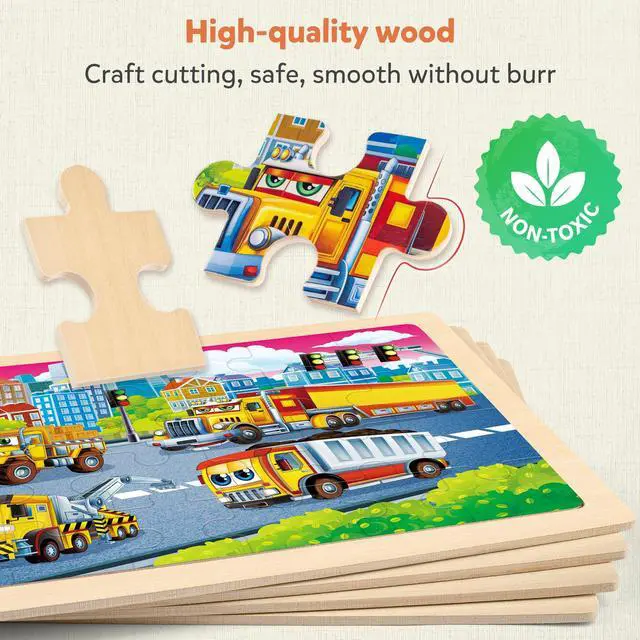 Alt view image 4 of 7 - Large Wooden Construction Vehicle Puzzles for Kids Ages 4-6