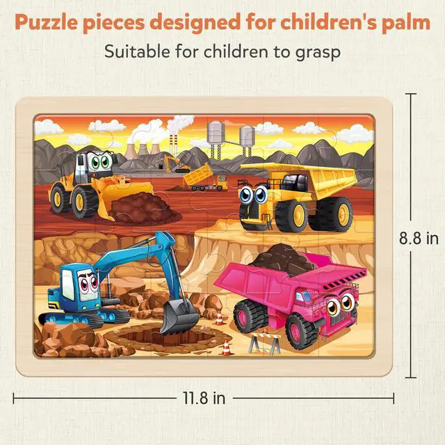 Alt view image 5 of 7 - Large Wooden Construction Vehicle Puzzles for Kids Ages 4-6