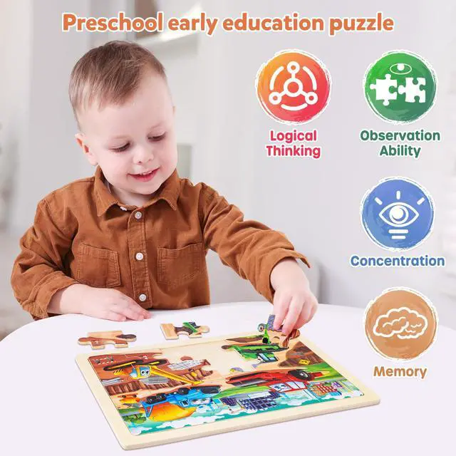Alt view image 6 of 7 - Large Wooden Construction Vehicle Puzzles for Kids Ages 4-6