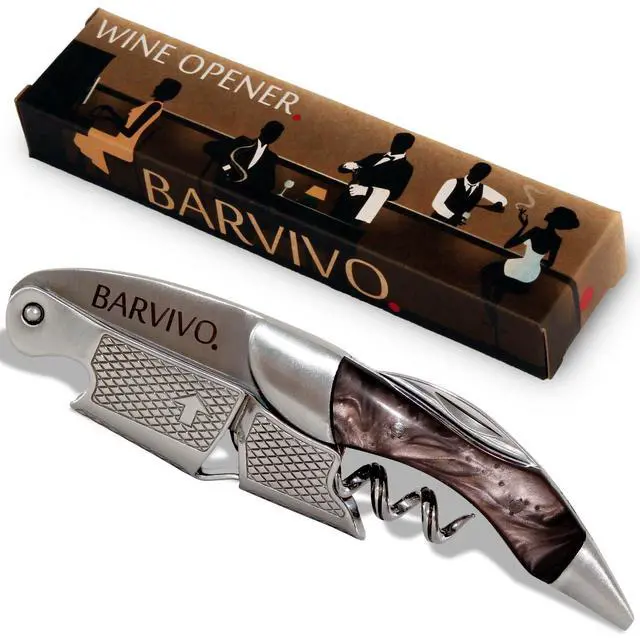 Main image of Black Resin Wine Opener with Foil Cutter Knife and Cap Remover, Double Hinged Manual Wine Key for Bartenders, Servers, Waiters, Stainless Steel Wine Bottle Opener Corkscrew