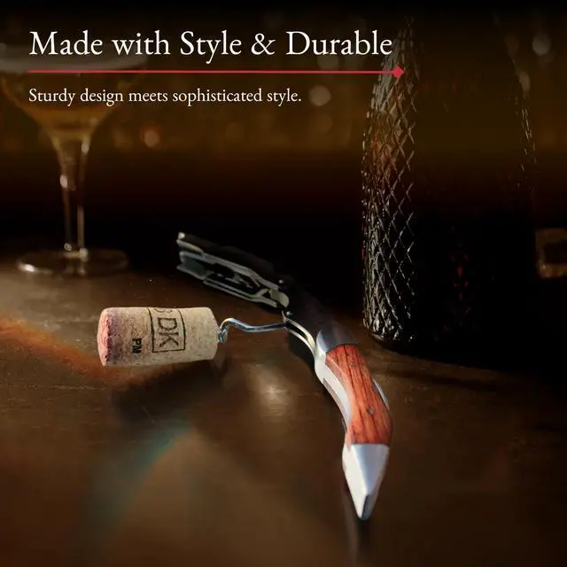 Alt view image 5 of 6 - Black Resin Wine Opener with Foil Cutter Knife and Cap Remover, Double Hinged Manual Wine Key for Bartenders, Servers, Waiters, Stainless Steel Wine Bottle Opener Corkscrew