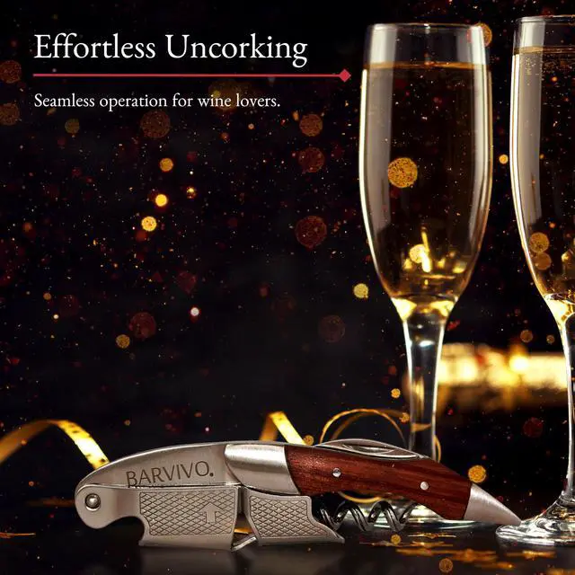 Alt view image 2 of 6 - Black Resin Wine Opener with Foil Cutter Knife and Cap Remover, Double Hinged Manual Wine Key for Bartenders, Servers, Waiters, Stainless Steel Wine Bottle Opener Corkscrew
