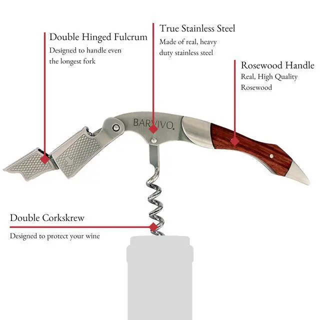 Alt view image 4 of 6 - Black Resin Wine Opener with Foil Cutter Knife and Cap Remover, Double Hinged Manual Wine Key for Bartenders, Servers, Waiters, Stainless Steel Wine Bottle Opener Corkscrew