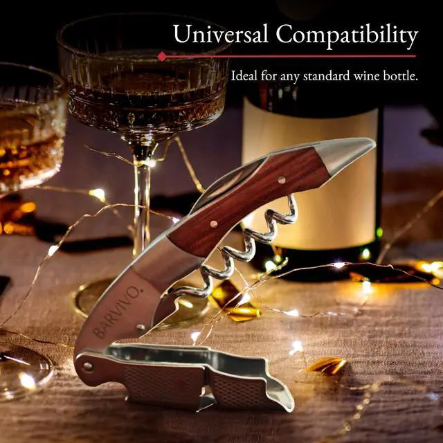 Alt view image 6 of 6 - Black Resin Wine Opener with Foil Cutter Knife and Cap Remover, Double Hinged Manual Wine Key for Bartenders, Servers, Waiters, Stainless Steel Wine Bottle Opener Corkscrew