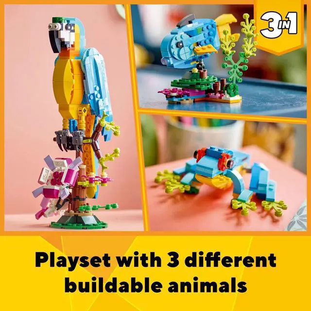 Alt view image 2 of 6 - Creator 3 in 1 Exotic Parrot Building Toy Set, Transforms to 3 Different Animal Figures - from Colorful Parrot, to Swimming Fish, to Cute Frog, Creative Toys for Kids Ages 7 and Up, 31136