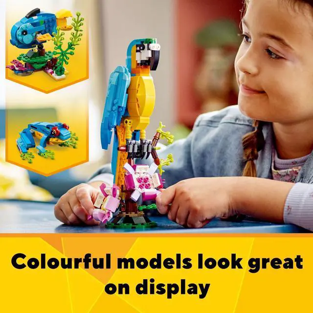 Alt view image 3 of 6 - Creator 3 in 1 Exotic Parrot Building Toy Set, Transforms to 3 Different Animal Figures - from Colorful Parrot, to Swimming Fish, to Cute Frog, Creative Toys for Kids Ages 7 and Up, 31136