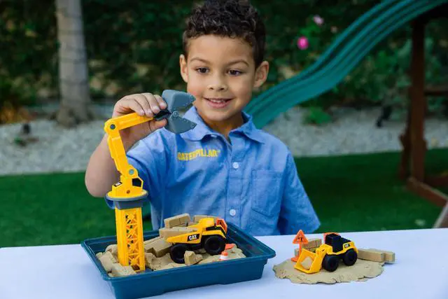 Alt view image 4 of 7 - Dig N Build Dirt Playset 12 oz Moldable Dirt Compound, Working Crane, 2 Little Machines Vehicles, Construction Molds & Easy-Cleanup Tray, Sensory STEM Toy for Kids Ages 3 +