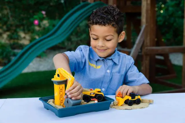 Alt view image 5 of 7 - Dig N Build Dirt Playset 12 oz Moldable Dirt Compound, Working Crane, 2 Little Machines Vehicles, Construction Molds & Easy-Cleanup Tray, Sensory STEM Toy for Kids Ages 3 +