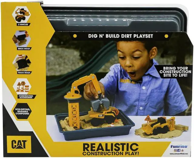 Alt view image 7 of 7 - Dig N Build Dirt Playset 12 oz Moldable Dirt Compound, Working Crane, 2 Little Machines Vehicles, Construction Molds & Easy-Cleanup Tray, Sensory STEM Toy for Kids Ages 3 +