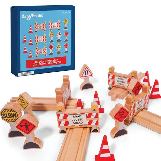 Alt view image 2 of 7 - 16 Pc Wooden Construction Signs and Traffic Cones - Construction Site Road Signs -Community Helpers Educational Preschool Street Track Accessories