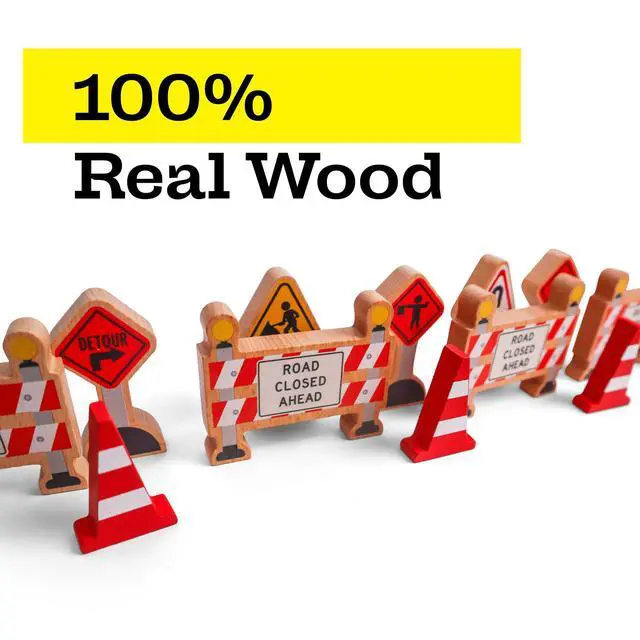 Alt view image 4 of 7 - 16 Pc Wooden Construction Signs and Traffic Cones - Construction Site Road Signs -Community Helpers Educational Preschool Street Track Accessories