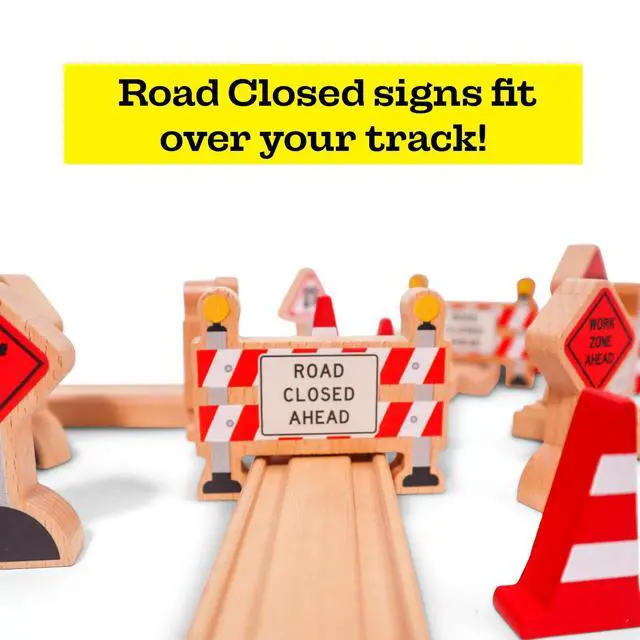 Alt view image 5 of 7 - 16 Pc Wooden Construction Signs and Traffic Cones - Construction Site Road Signs -Community Helpers Educational Preschool Street Track Accessories