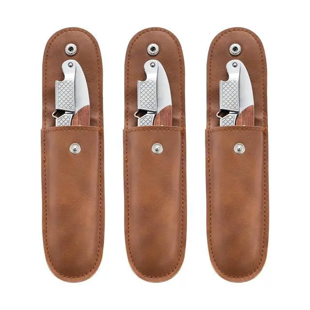 Alt view image 3 of 7 - 3-Pack Professional Waiter Corkscrew Wine Key with Leather Protection Gift Bag, Long Rosewood Handle Stainless Steel Handle Wine Opener for Bar Restaurant Waiters, Sommelier, Bartend, Rosewood Hand